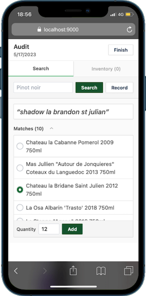 A mobile web browser showing someone doing a voice search for "Chateau la Bridane Saint Julien", but it is transcribed as "shadow la brandon st julian"