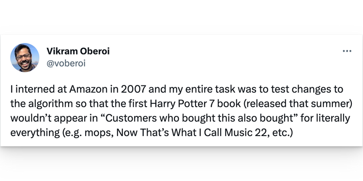 An internship working on "Customers who bought this also bought" at Amazon 16 years ago